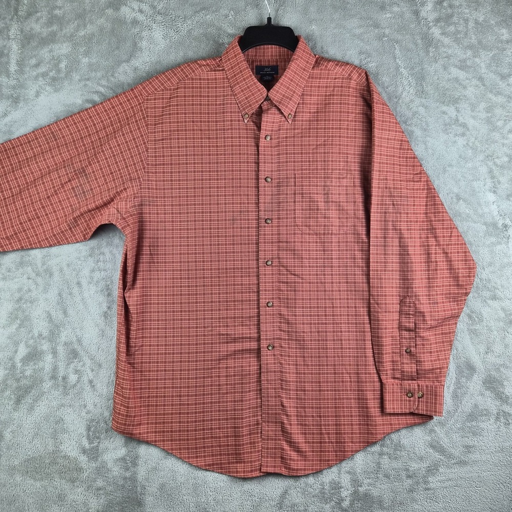 Brooks Brothers 346 Shirt Mens XL Non Iron Rust Orange Plaid Long Sleeve Classic
